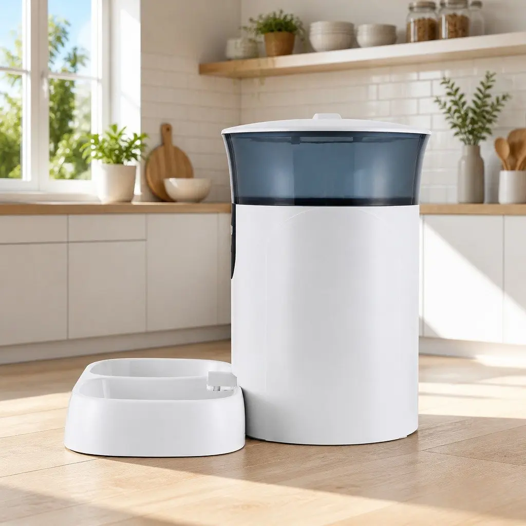 Automatic Pet Feeder with WiFi Camera 7L White ABS Plastic for Dogs and Cats with App Control and Night Vision