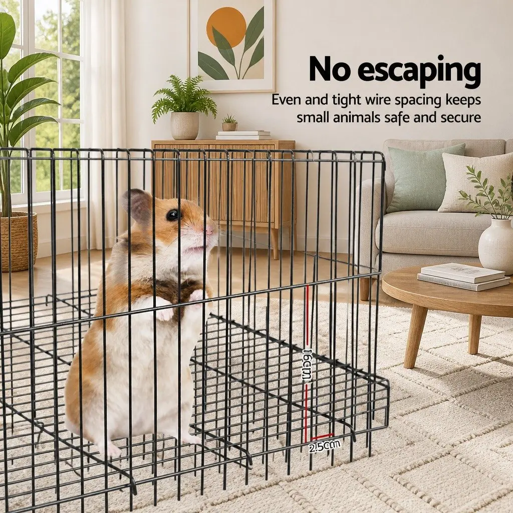 Rabbit Cage Hutch Multi-Level Powder-Coated Metal 142cm Height Black