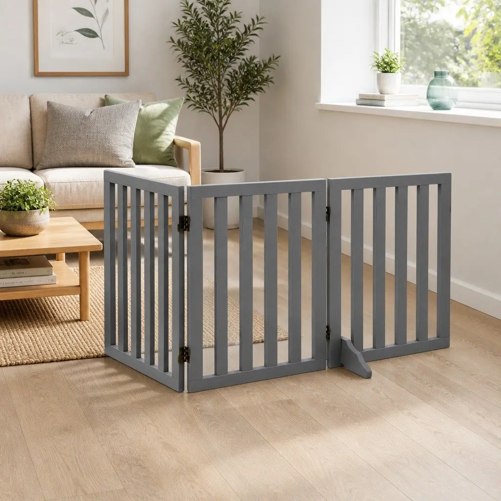 Dog Playpen Enclosure 3 Panels MDF 139cm x 60.5cm Grey