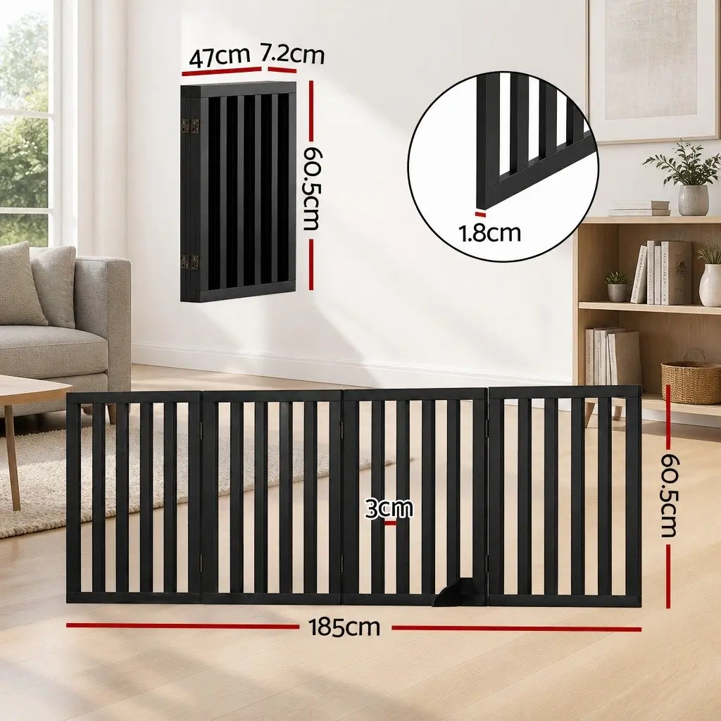 Dog Gate Playpen Enclosure 4 Panels Pet Door Fence Wooden Play Pen Stair Black