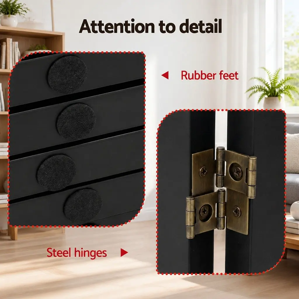 Dog Gate Playpen Enclosure 4 Panels Pet Door Fence Wooden Play Pen Stair Black