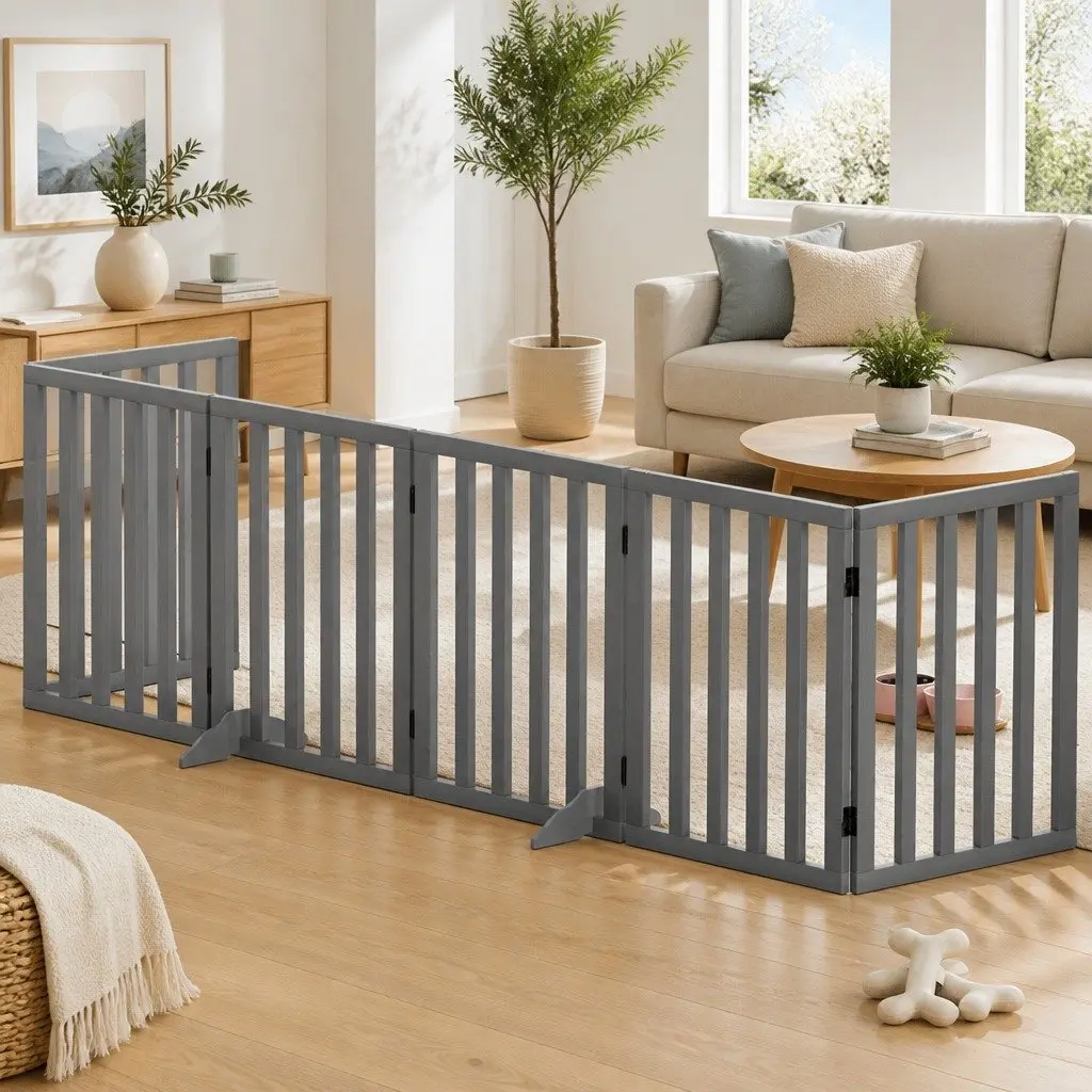 Dog Playpen Enclosure 6 Panel MDF 282cm Grey Foldable