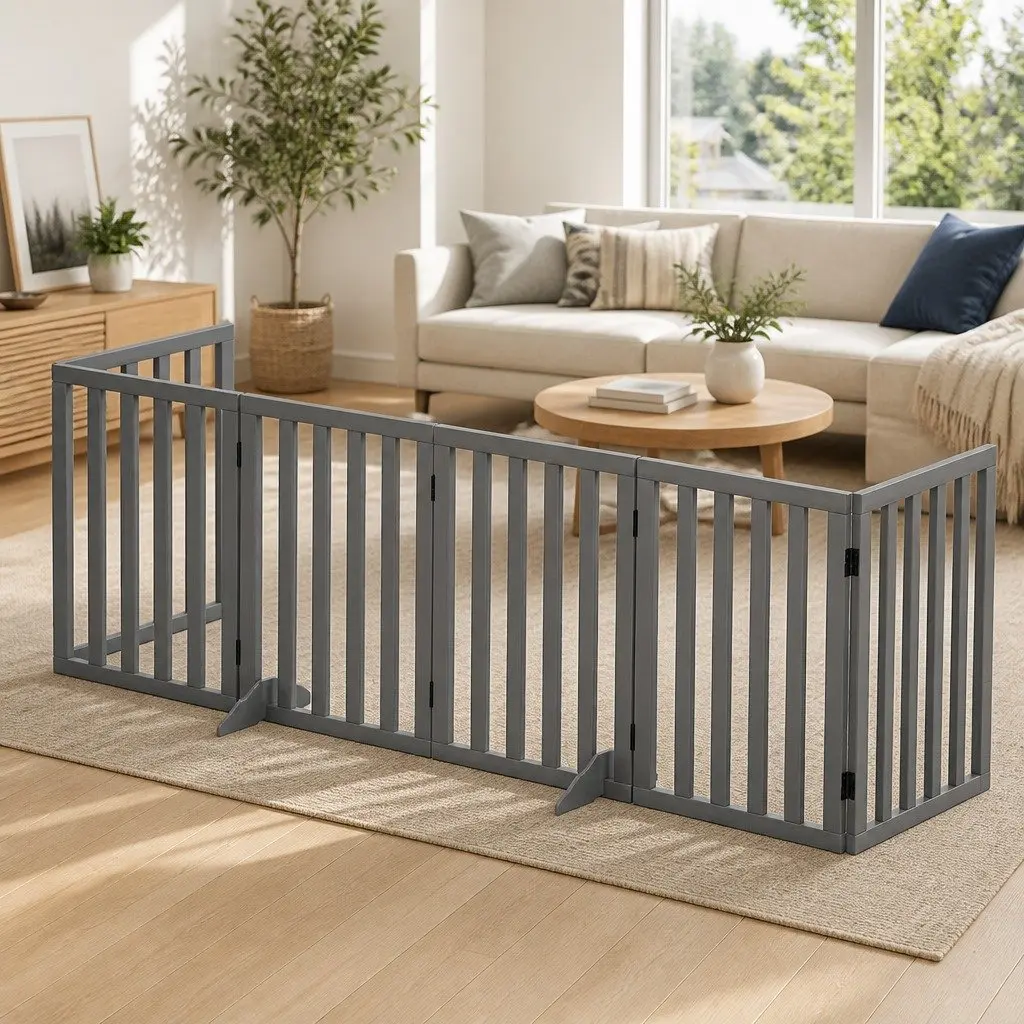 Dog Playpen Enclosure 6 Panel MDF 282cm Grey Foldable