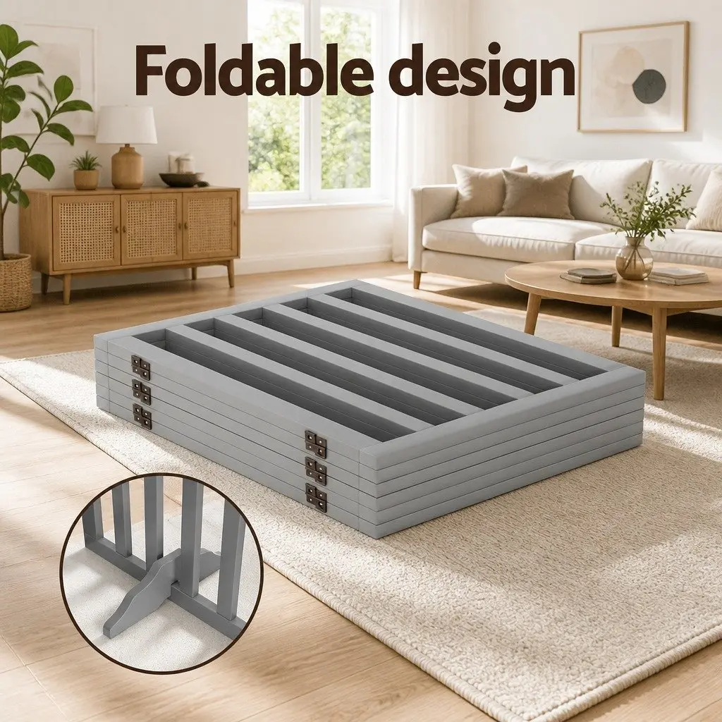 Dog Playpen Enclosure 6 Panel MDF 282cm Grey Foldable