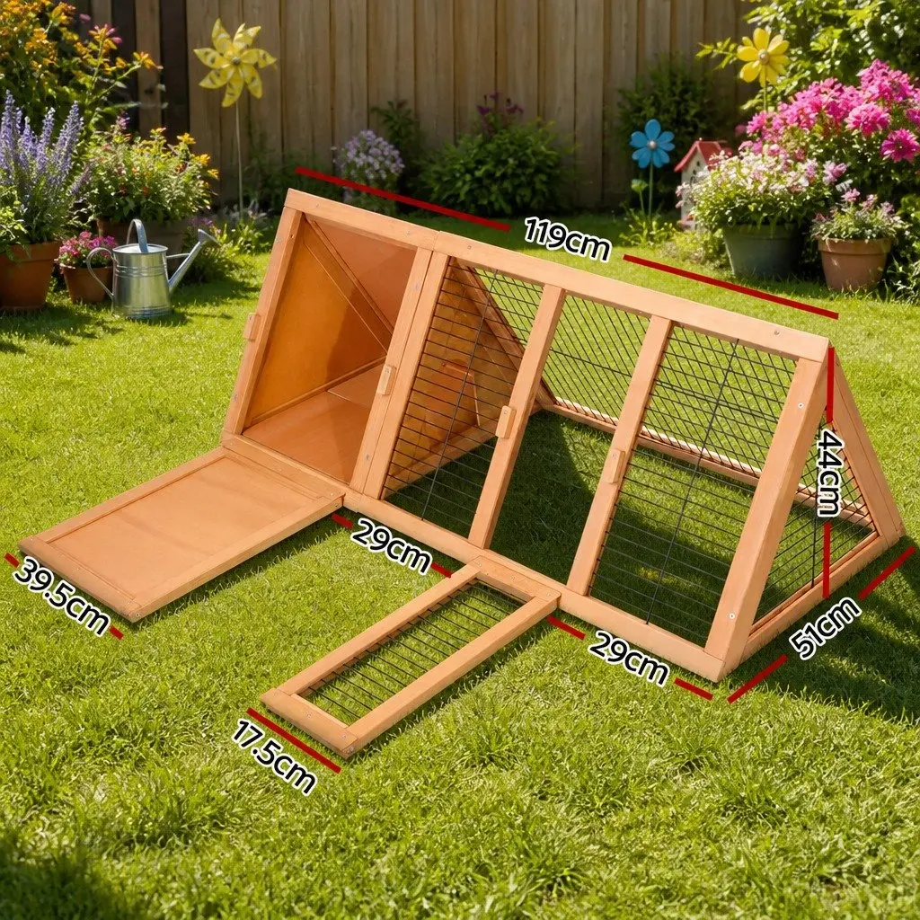 Rabbit Hutch Wooden Cage 119cm Natural Wood Double Door