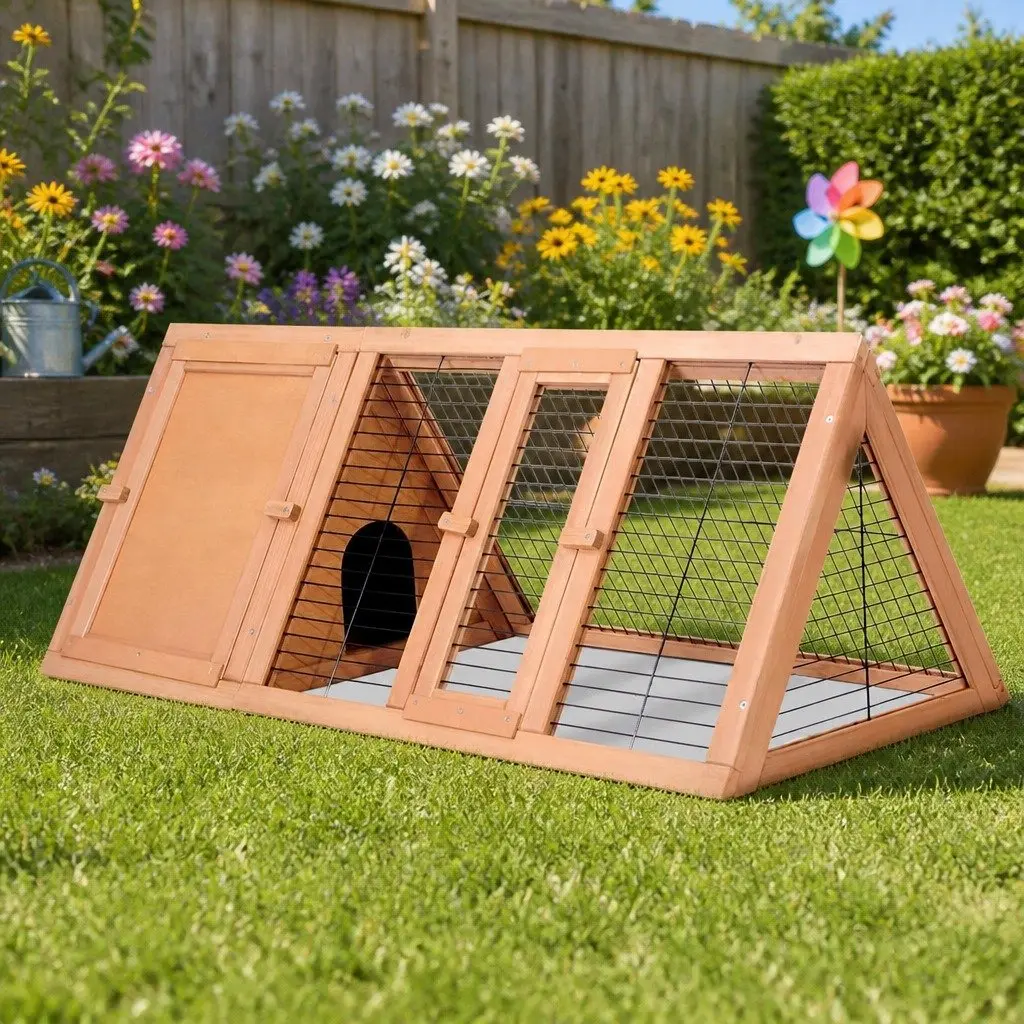 Rabbit Hutch Wooden Cage 119cm Natural Wood Double Door