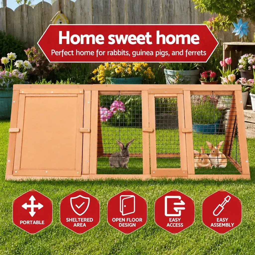 Rabbit Hutch Wooden Cage 119cm Natural Wood Double Door
