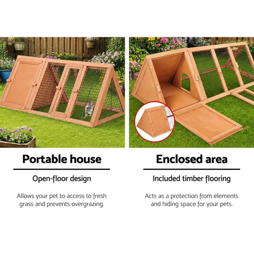 Rabbit Hutch Wooden Cage 119cm Natural Wood Double Door