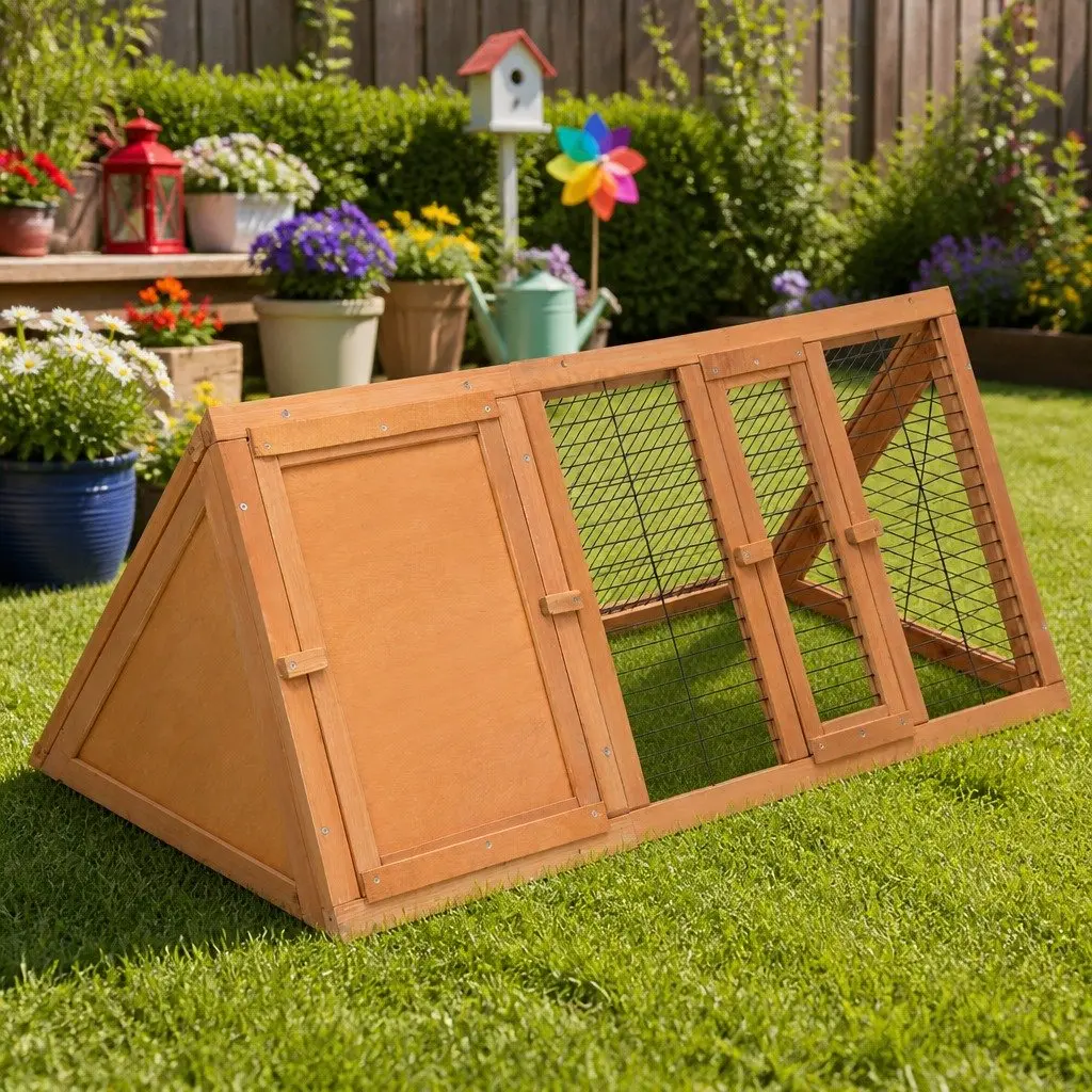 Rabbit Hutch Wooden Cage 119cm Natural Wood Double Door