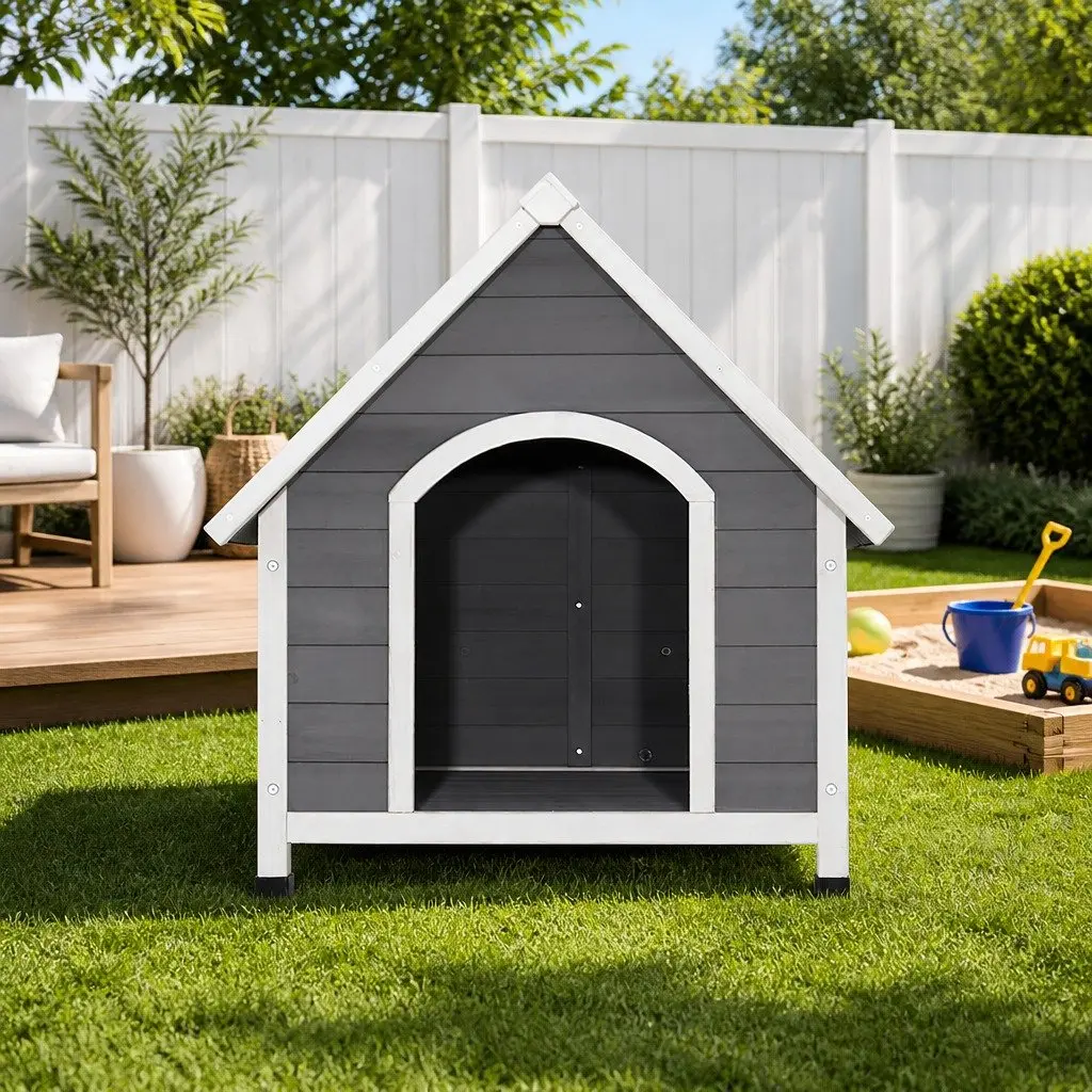 Dog Kennel Wooden Large Outdoor House Indoor Puppy Pet Cabin Weatherproof Grey