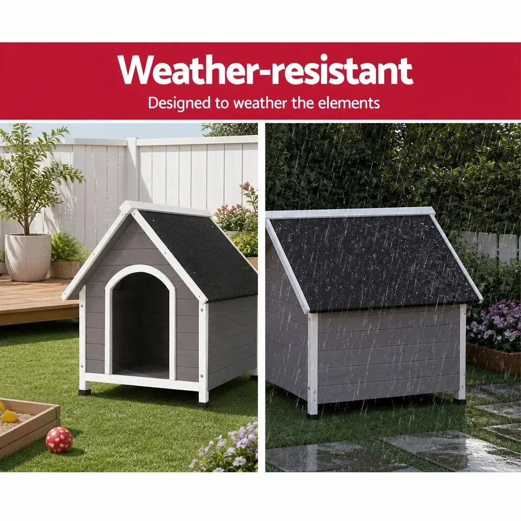Dog Kennel Wooden Large Outdoor House Indoor Puppy Pet Cabin Weatherproof Grey