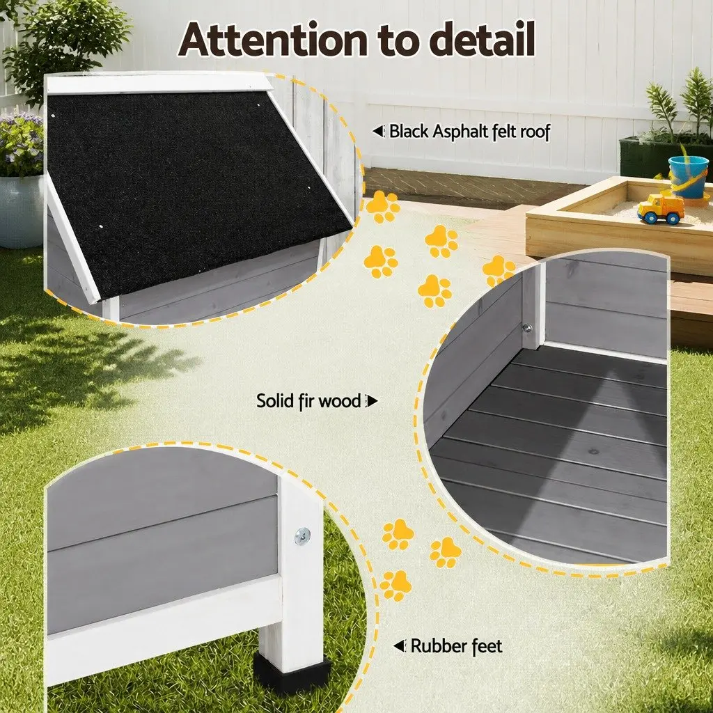 Dog Kennel Wooden Large Outdoor House Indoor Puppy Pet Cabin Weatherproof Grey