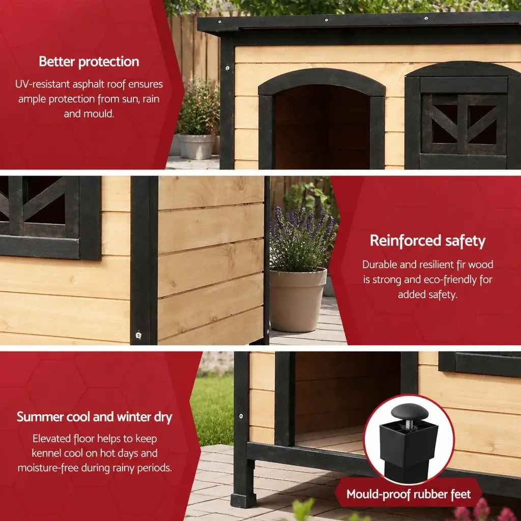 Extra Large Wooden Dog Kennel Weatherproof Indoor Outdoor Pet House Cabin