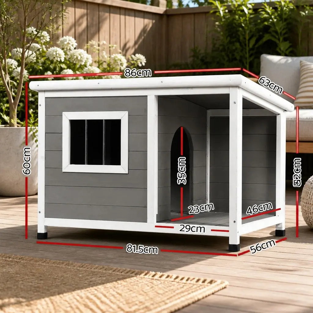 Dog Kennel House Large Wooden Outdoor Indoor Puppy Cabin Log Pet Shelter Grey