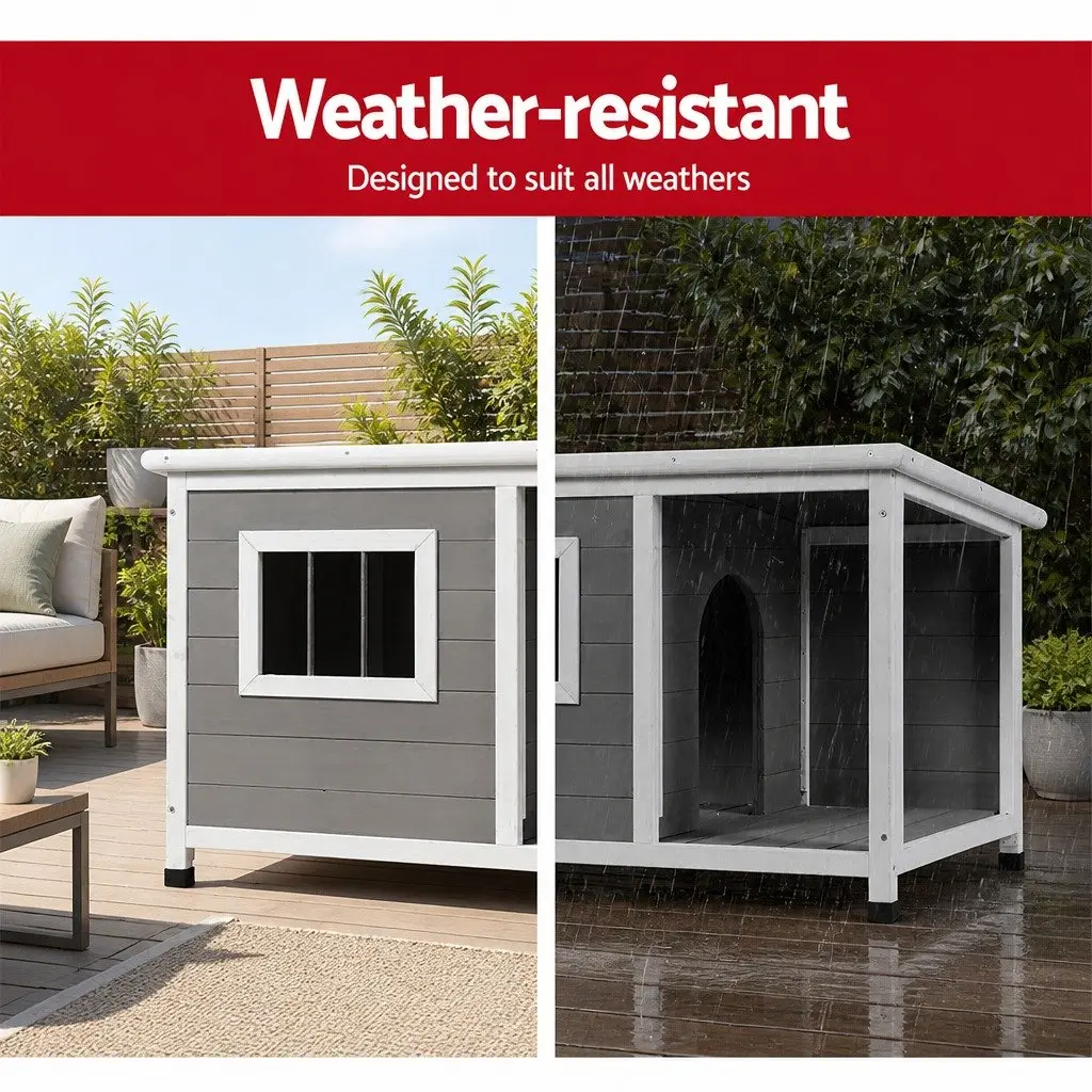 Dog Kennel House Large Wooden Outdoor Indoor Puppy Cabin Log Pet Shelter Grey