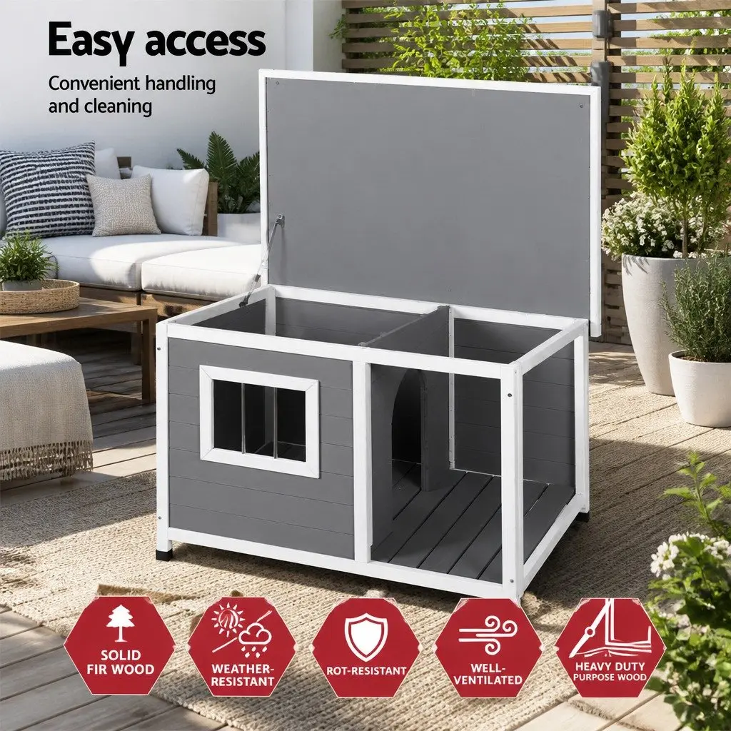 Dog Kennel House Large Wooden Outdoor Indoor Puppy Cabin Log Pet Shelter Grey