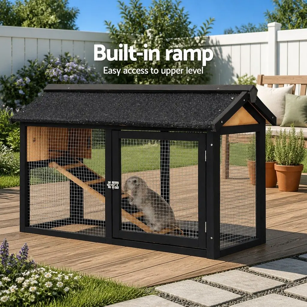 Wooden Chicken Coop Rabbit Hutch Large Run Cage 165cm Brown