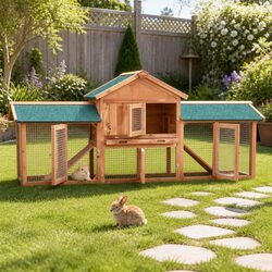 Wooden Pet Hutch Rabbit Chicken Coop Large Outdoor Cage Run House with Asphalt