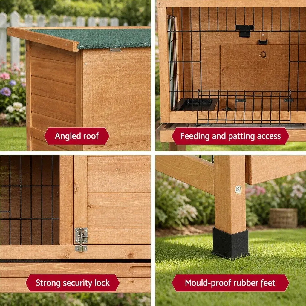 Rabbit Hutch Wooden 3-Tier Outdoor Cage 91.5cm Brown