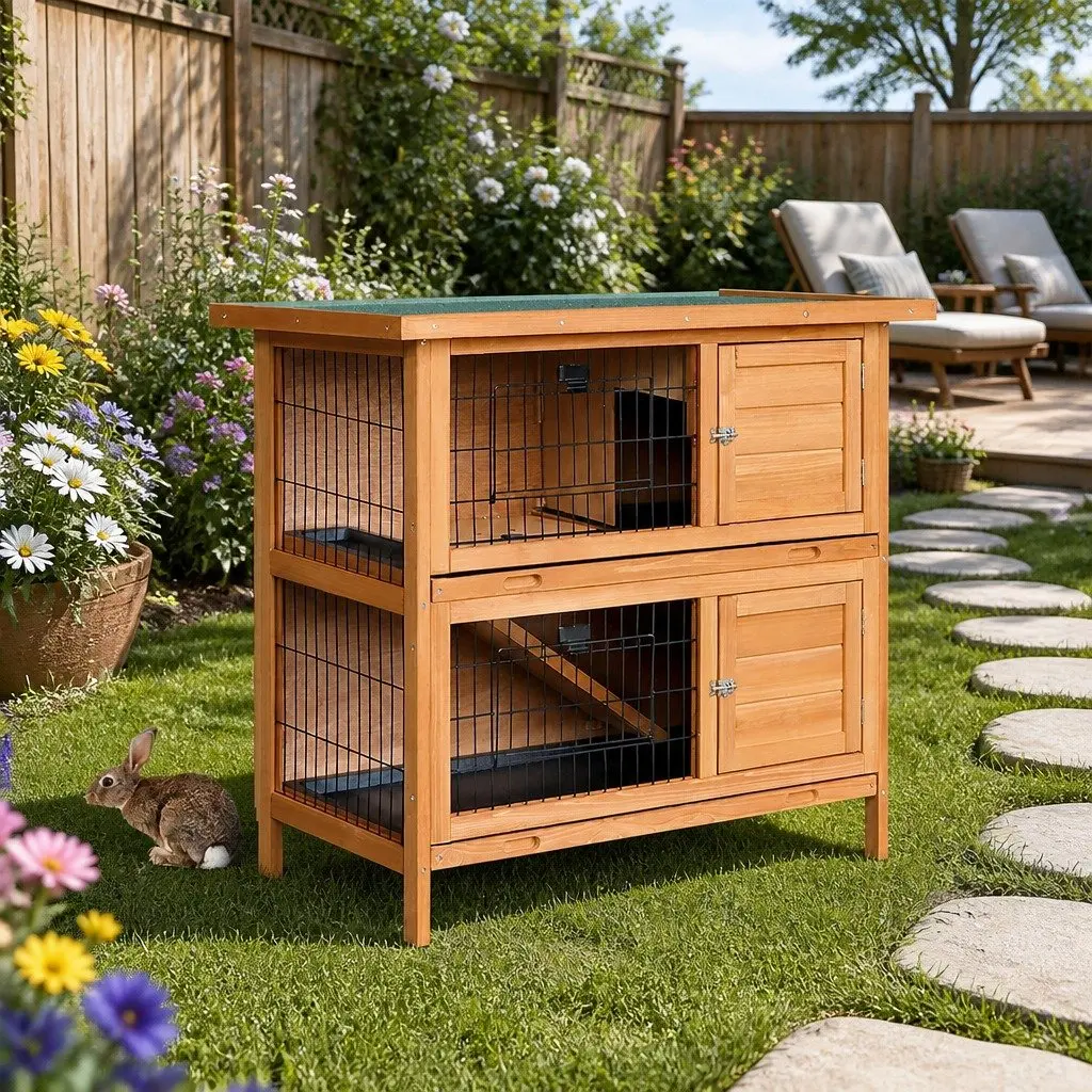 Double Tier Wooden Hutch for Small Animals