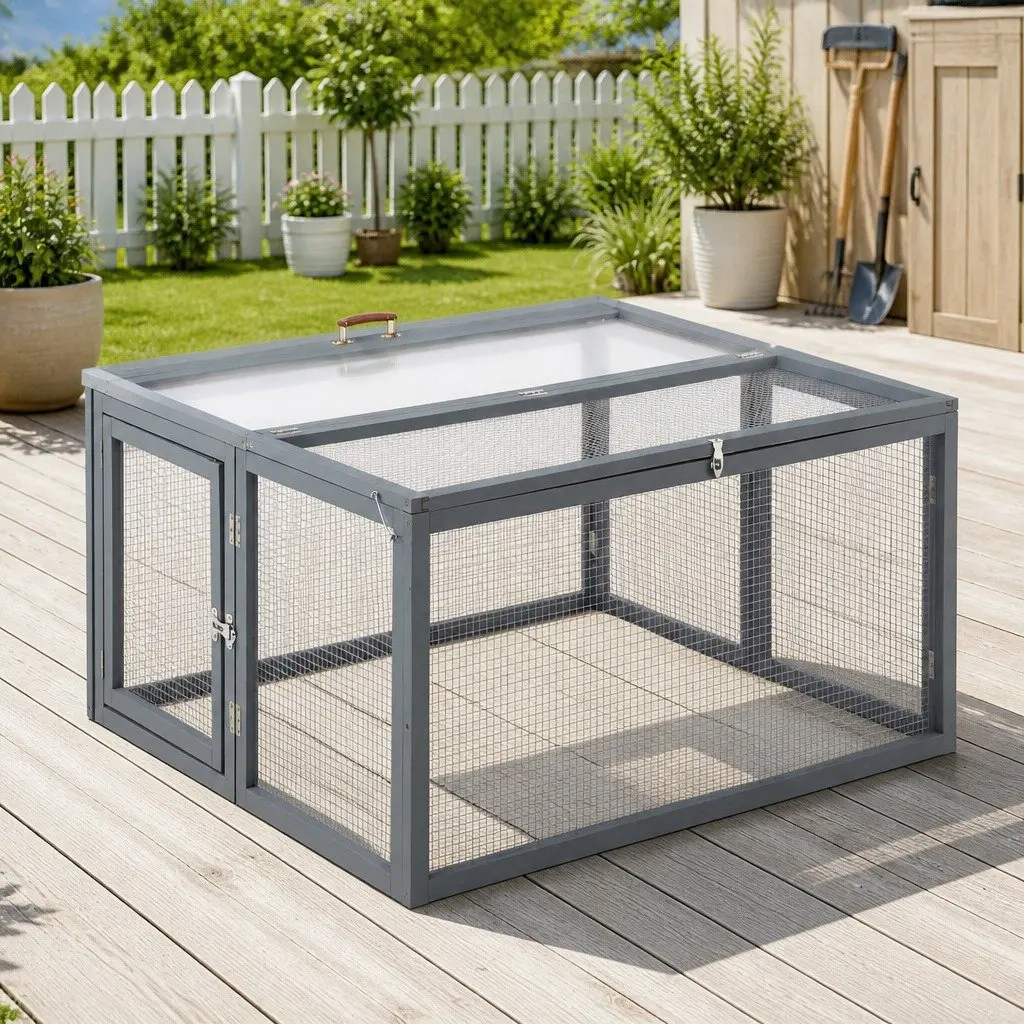 Portable Chicken Coop Rabbit Run Wooden Hutch Folding Outdoor Cage Playpen 110cm