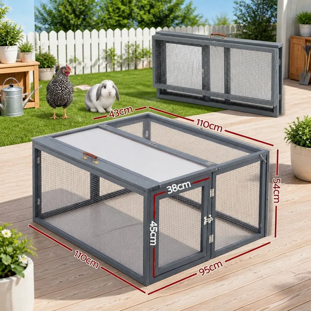 Portable Wooden Chicken Coop Rabbit Run 110cm Grey