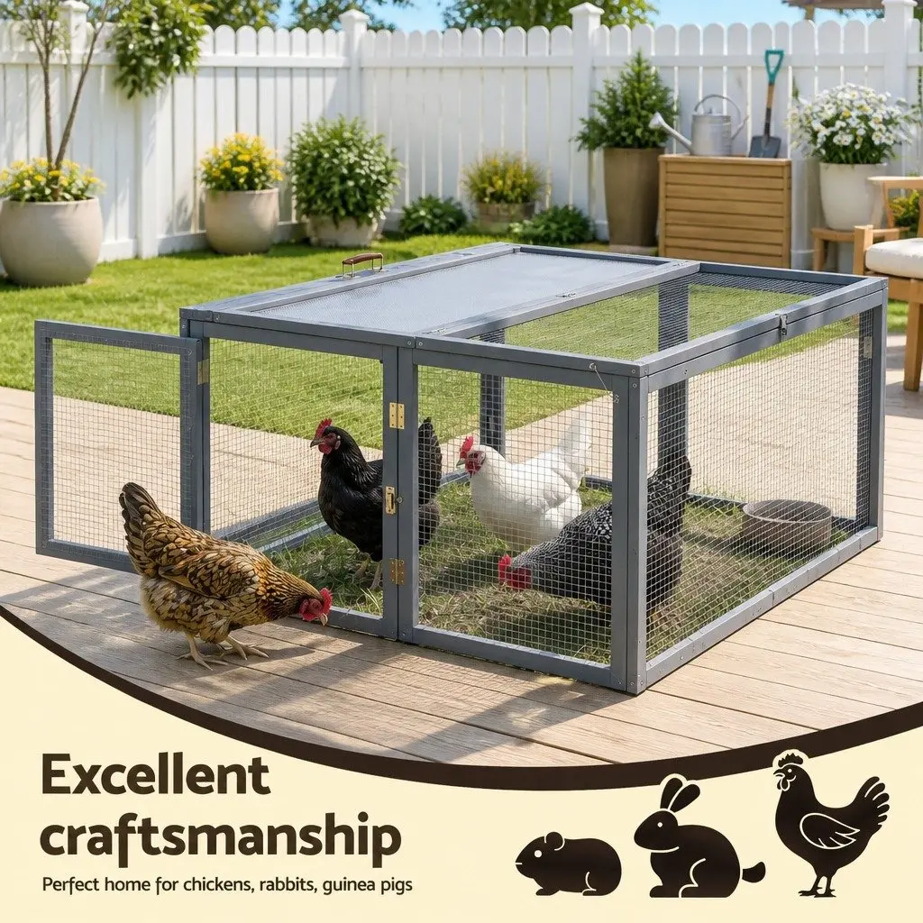 Portable Wooden Chicken Coop Rabbit Run 110cm Grey
