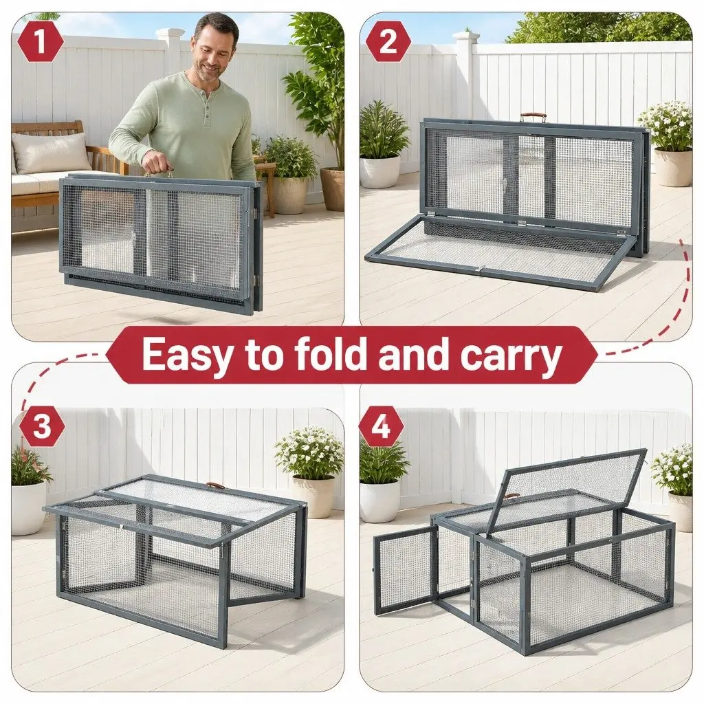 Portable Wooden Chicken Coop Rabbit Run 110cm Grey