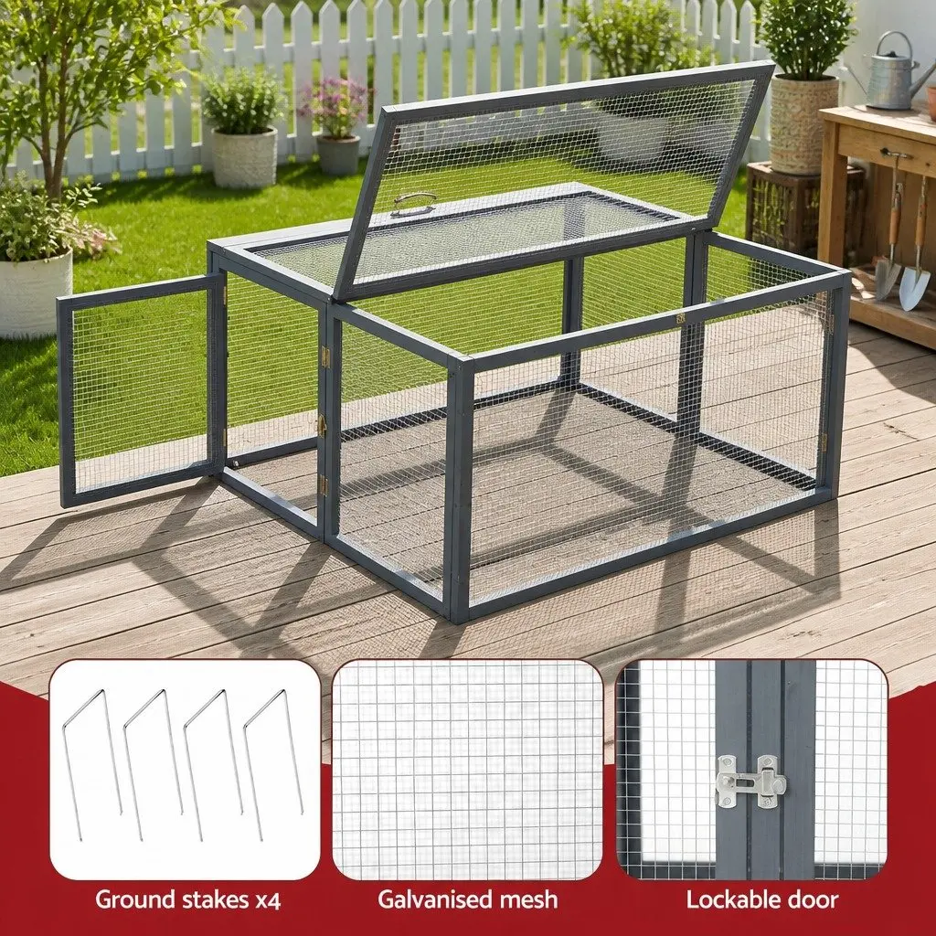 Portable Wooden Chicken Coop Rabbit Run 110cm Grey