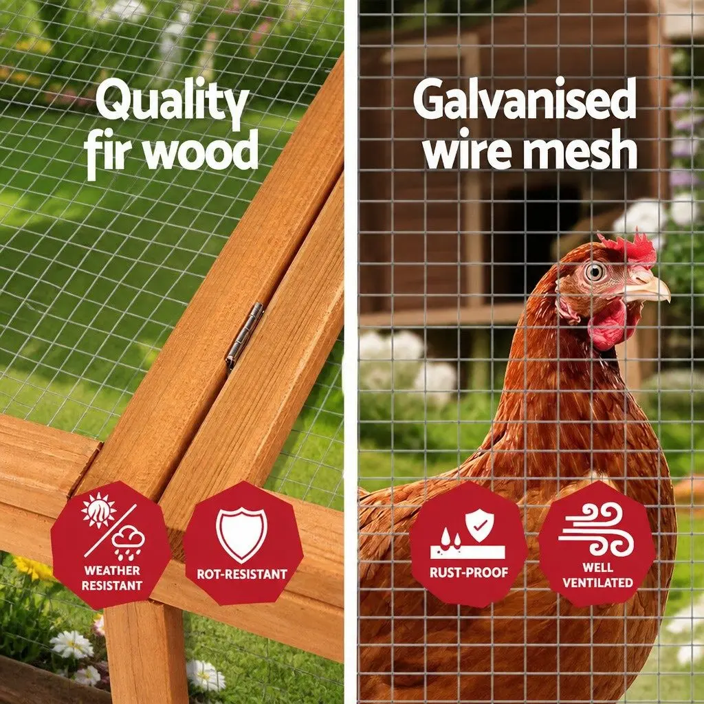 Wooden Chicken Coop Rabbit Hutch 180cm Fir Wood Nature Wood Extra Large Run Hen Cage Enclosure