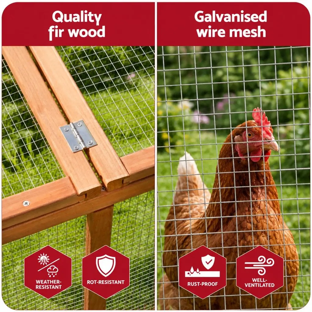Wooden Chicken Coop Outdoor Large Pet Run Cage Play Area 240cm Brown