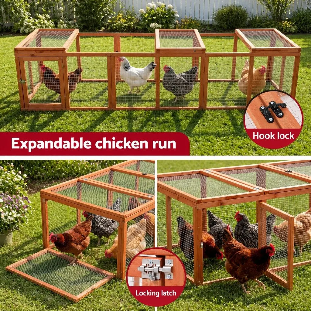 Wooden Chicken Coop Outdoor Large Pet Run Cage Play Area 240cm Brown