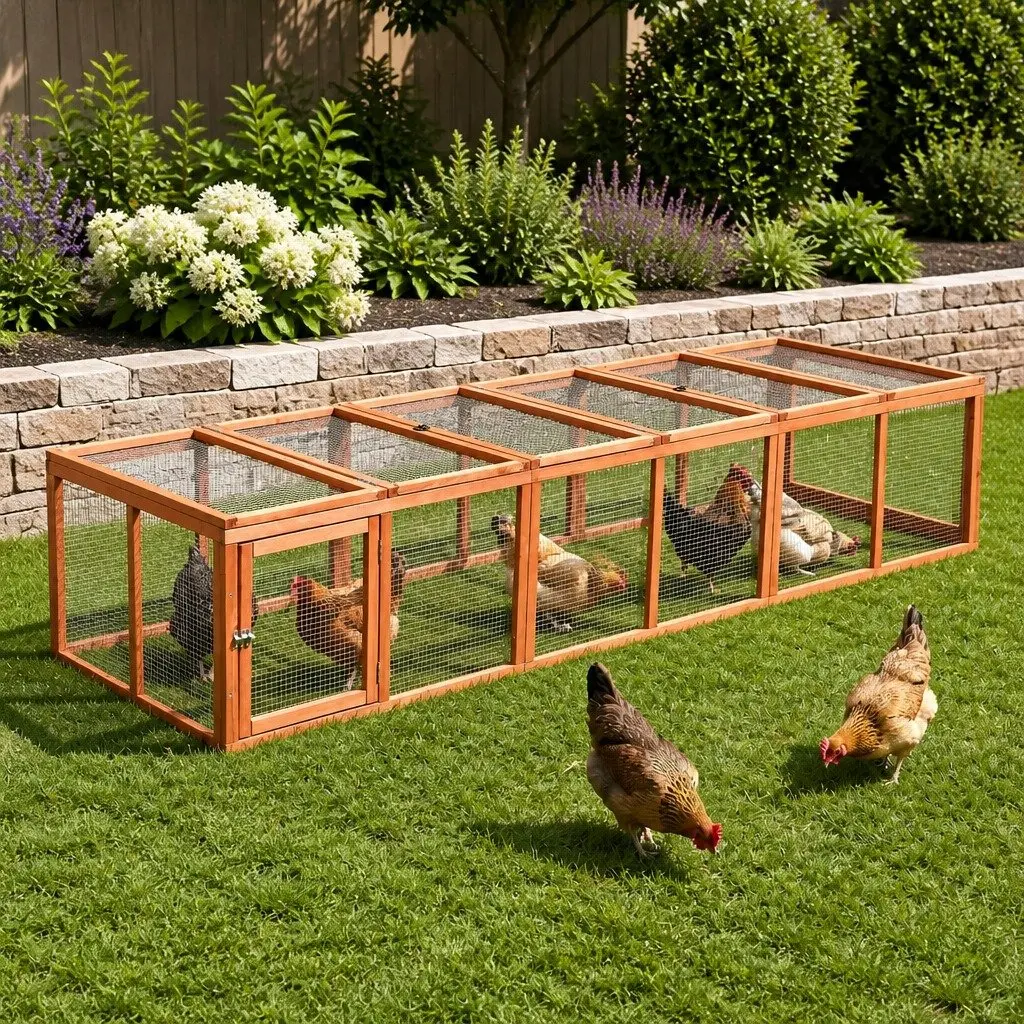 Wooden Chicken Coop Outdoor Large Pet Run Cage Play Area 240cm Brown