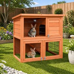 Wooden Rabbit Hutch Guinea Pig Ferret Cage 88cm Chicken Coop Two Storey Pet