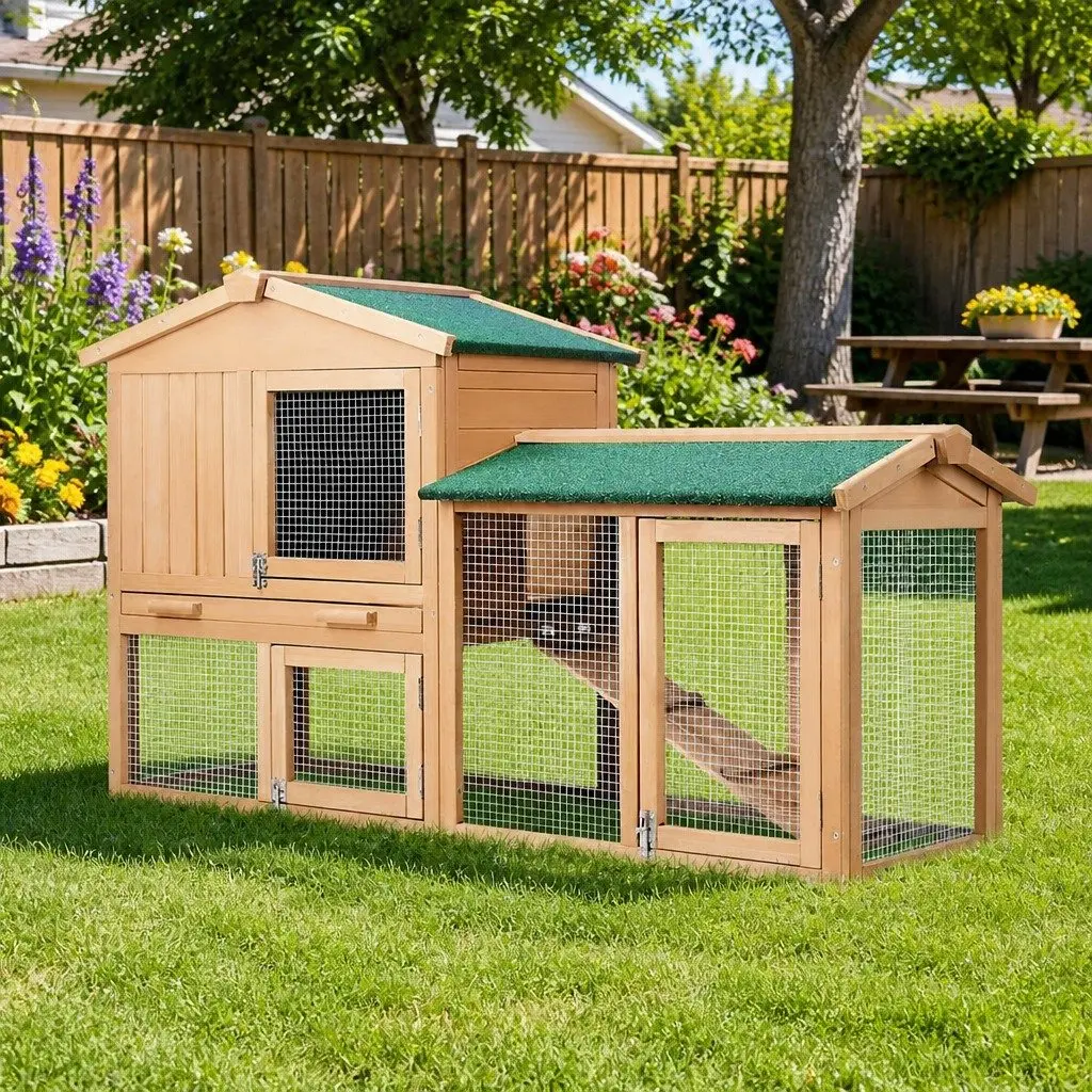 Wooden Pet Hutch for Chickens and Rabbits 138cm