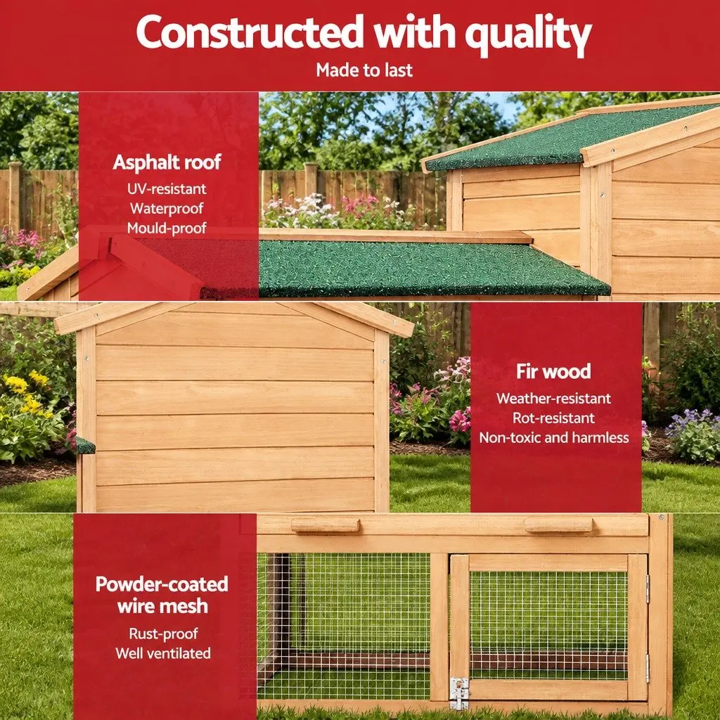 Wooden Chicken Coop Rabbit Hutch 138cm Large Outdoor Pet Cage House Beige