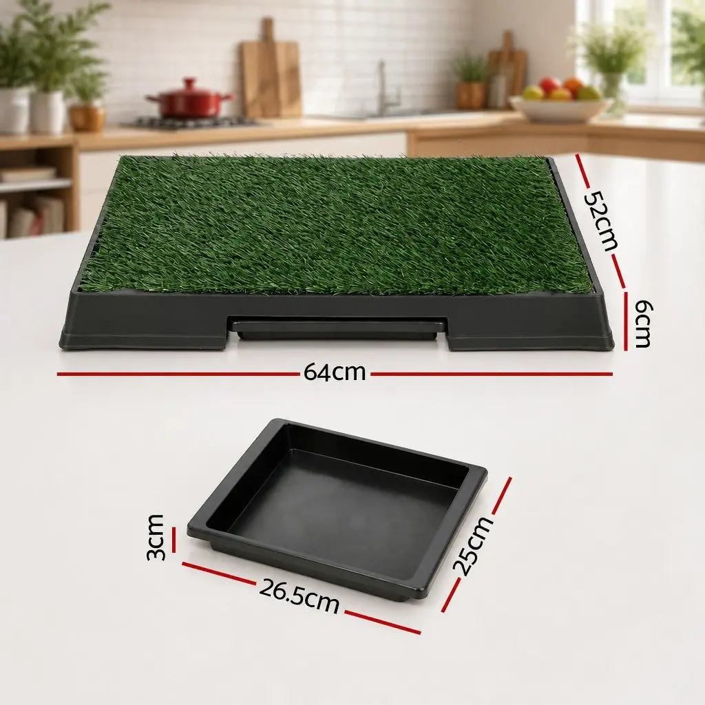 Dog Training Pad Synthetic Grass Mat Portable Tray Indoor Outdoor 2 Piece Black Green