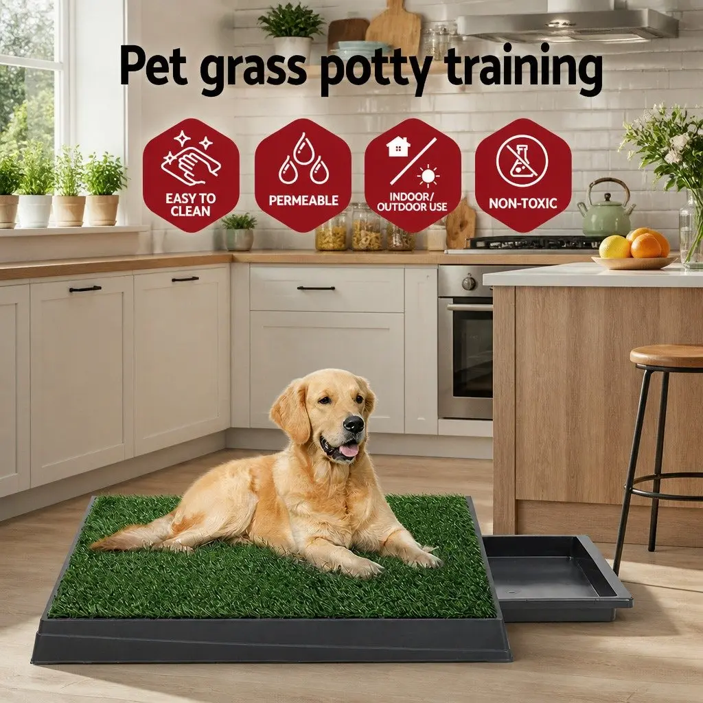 Dog Training Pad Synthetic Grass Mat Portable Tray Indoor Outdoor 2 Piece Black Green