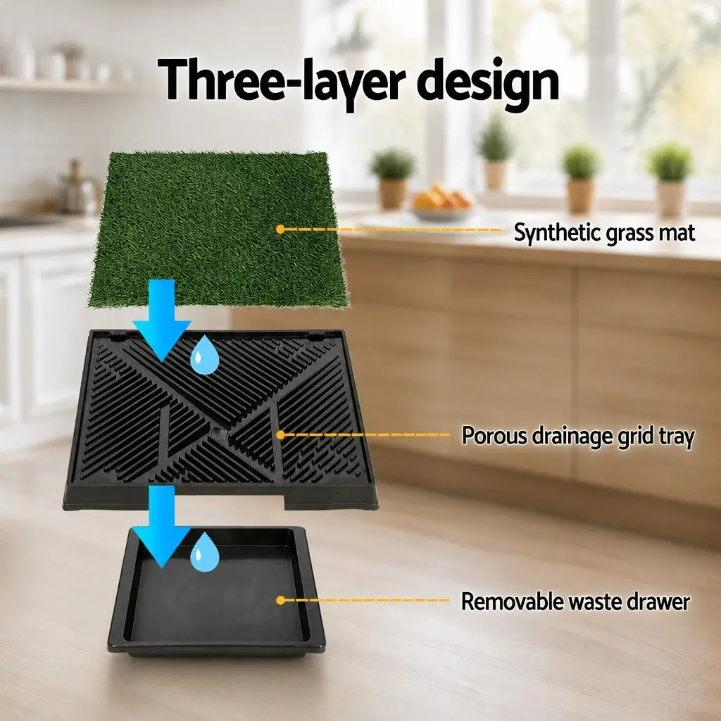 Dog Training Pad Synthetic Grass Mat Portable Tray Indoor Outdoor 2 Piece Black Green