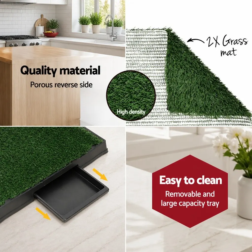 Dog Training Pad Synthetic Grass Mat Portable Tray Indoor Outdoor 2 Piece Black Green