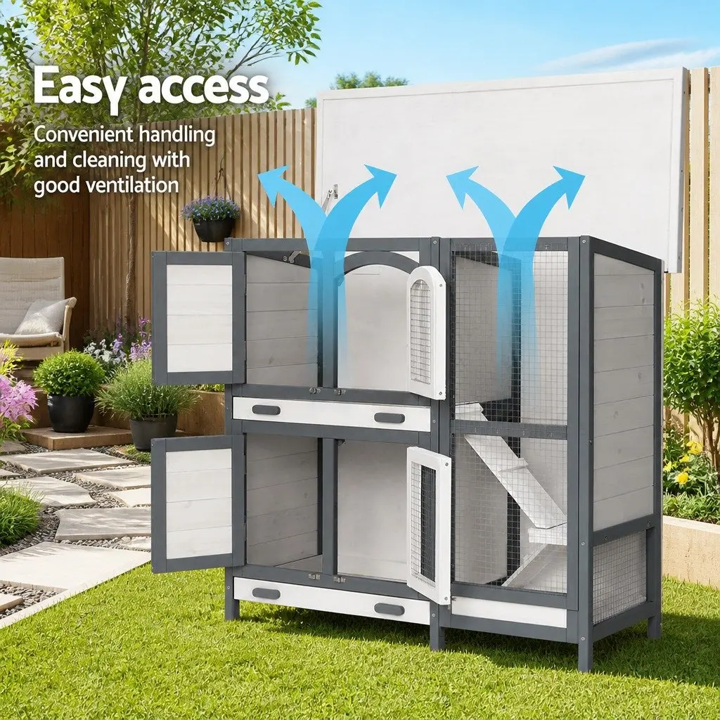 Rabbit Hutch Outdoor Wooden House 98cm with Galvanised Mesh Grey and White for Small Animals