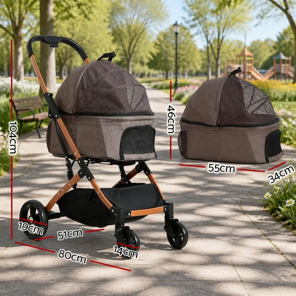 Pet Stroller Aluminium Alloy Steel 80cm x 51cm x 104cm Brown