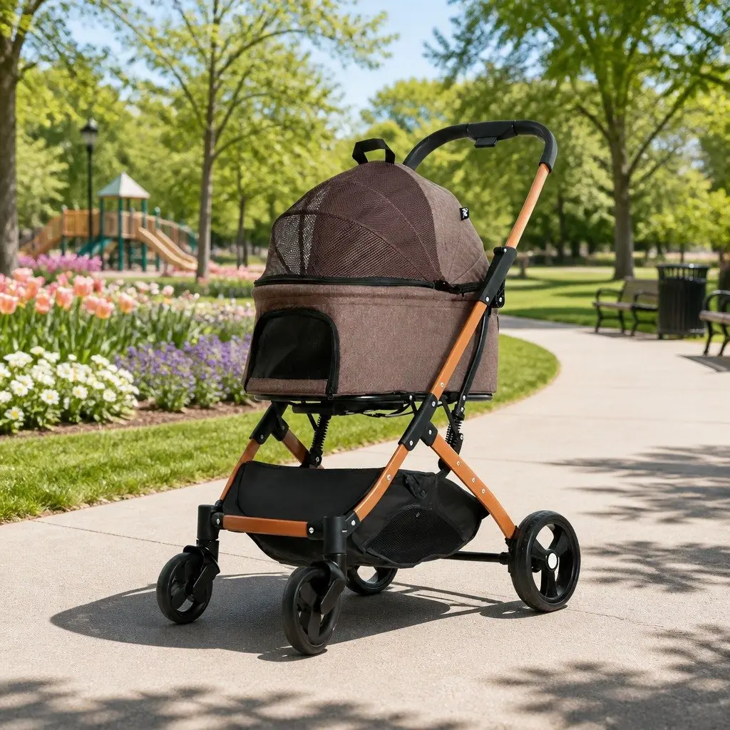 Pet Stroller Aluminium Alloy Steel 80cm x 51cm x 104cm Brown