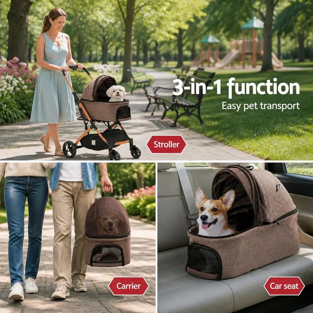 Pet Stroller Aluminium Alloy Steel 80cm x 51cm x 104cm Brown