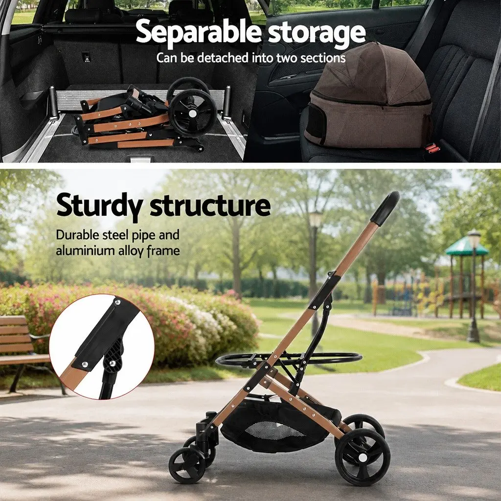 Pet Stroller Aluminium Alloy Steel 80cm x 51cm x 104cm Brown