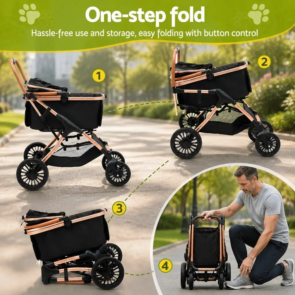 Pet Stroller 3-in-1 Aluminium Alloy Black 92cm L x 60cm W x 102cm H
