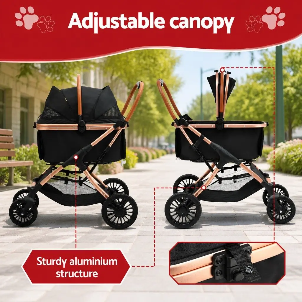 Pet Stroller 3-in-1 Aluminium Alloy Black 92cm L x 60cm W x 102cm H