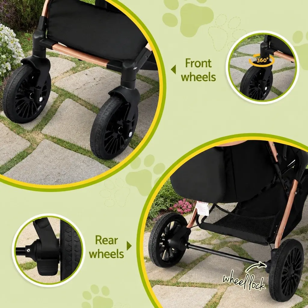 Pet Stroller 3-in-1 Aluminium Alloy Black 92cm L x 60cm W x 102cm H
