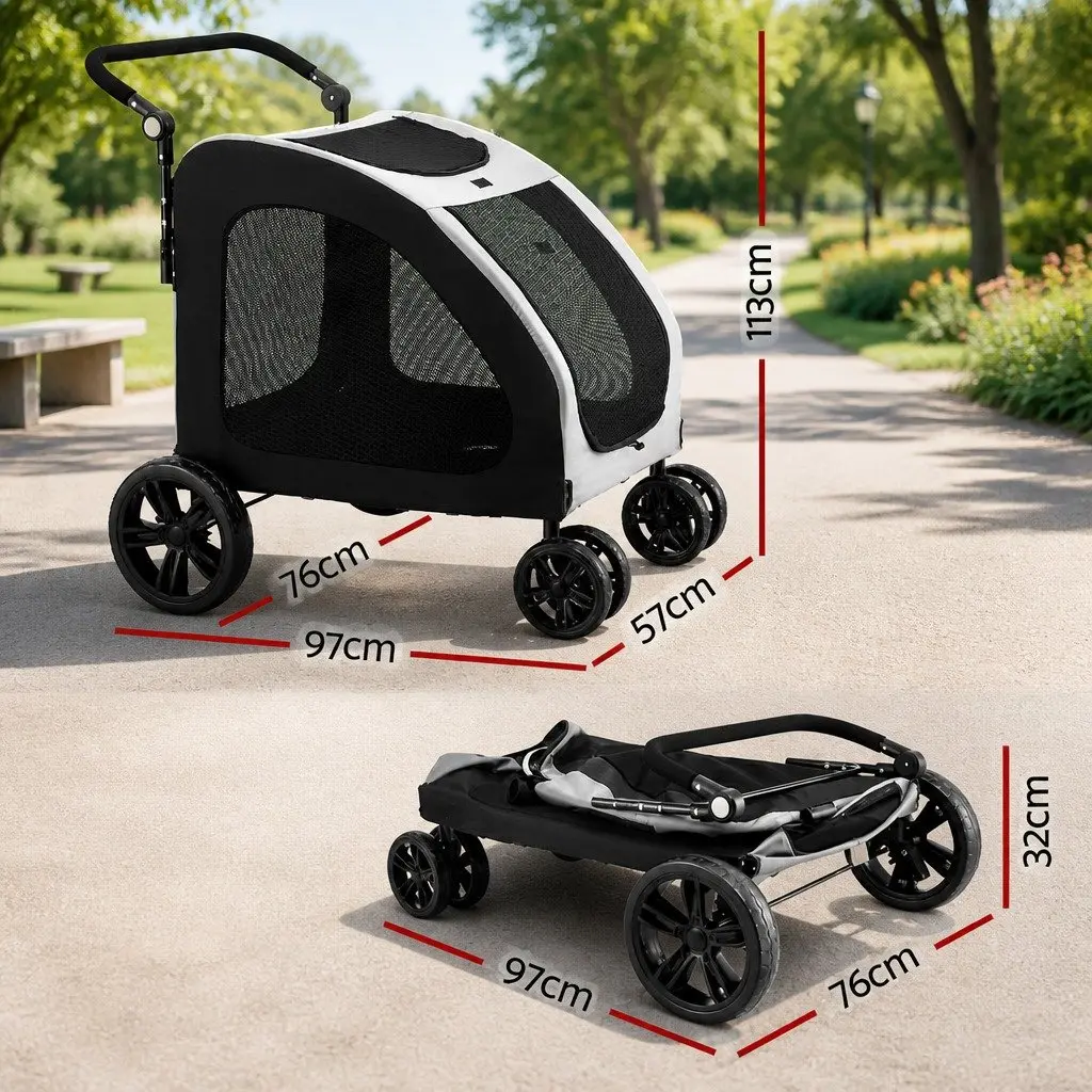 Pet Stroller Foldable Steel Pipe 4 Wheels Spacious Black or White