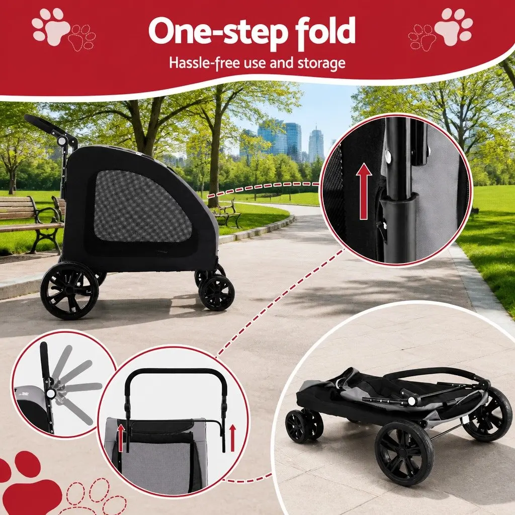 Pet Stroller Foldable Steel Pipe 4 Wheels Spacious Black or White